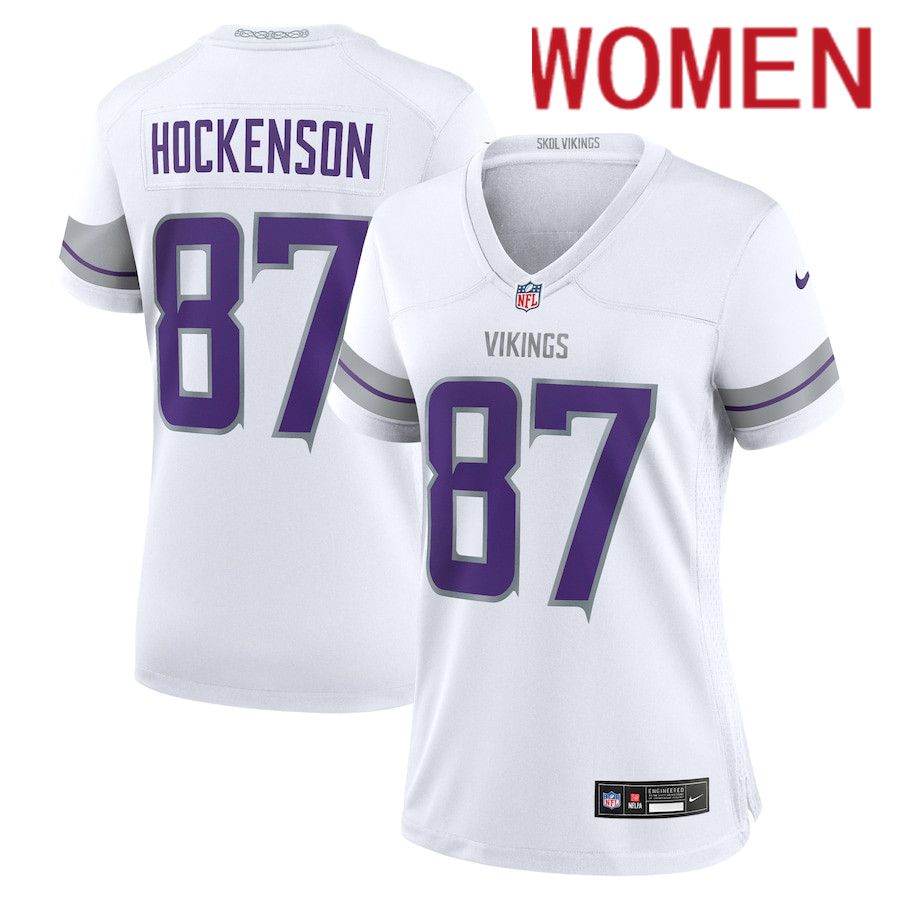 Women Minnesota Vikings #87 T.J. Hockenson Nike White Alternate Game Player NFL Jersey->women nfl jersey->Women Jersey